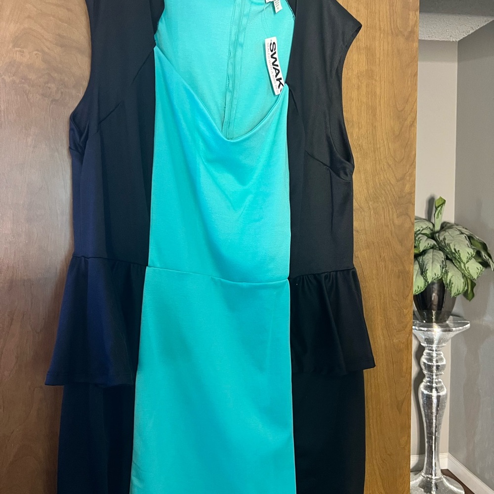 SWAK Blue and Black Sheath Cocktail Dress
